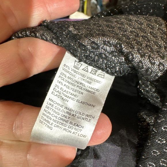 Lord & Taylor Kelly Pull On Black Stretch Trousers Silver Metallic Flat Front 14 - Picture 12 of 14